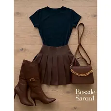 Conjunto Feminino Saia Couro Sintético + Body Suplex Gola Careca Tendência São João Blogueira