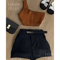 Conjunto2 Talia Cropped +Short Preto+cinto Inspiração Moda Blogueira 2026