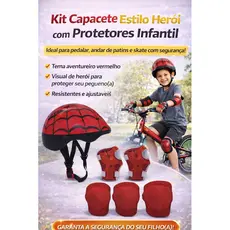 CAPACETE INFANTIL ARANHA COM JOELHEIRA COTOVELEIRA BIKE PATINS ESPORTE KIT PROTEÇAO INFANTIL