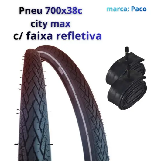 Pneu Bicicleta 700x38 Paco City Max Faixa Refletiva Bike Mtb Aro 29 Speed Road