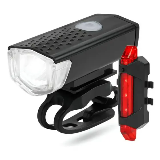 Kit Lanterna Bicicleta LED Dianteira e Traseira Recarregável USB Farol Bike Sinalizador