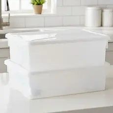 Kit 2 Organizadores 5L com Tampa Branca Caixa Plástica Multiuso para Geladeira e Freezer