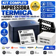 Kit Impressora Térmica Bluetooth Etiquetas 100x150 4x6 + Suporte + 500 Etiquetas