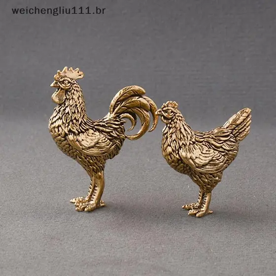 # weicheng 1/2 Pcs Miniaturas Galo De Cobre E Enfeites De Galinha Latão Sólido Pequena Estátua Mesa De Escritório Chá Ar
