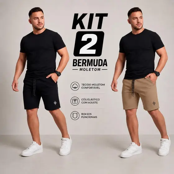 Kit 2 Bermuda Masculina Plus Size Moletom Leve Short Masculino Moletinho Basico G ao G4