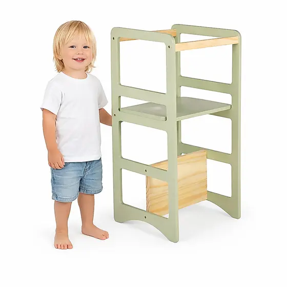 Torre De Aprendizado Montessori Regula Altura Madeira Criança Cozinha Educação Infantil Segura
