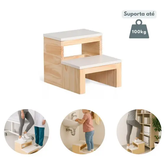 Escada Auxiliar 2 Degraus Maca Estética Hospitalar Manicure 150 Kg