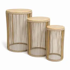 Trio Cilindros Decorativos Fibra Sintética Tampo Pinus Festa