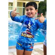 Conjunto de banho Infantil Tematico de verão UV 50+ Hulk,Sonic,Homem Aranha traje de banho