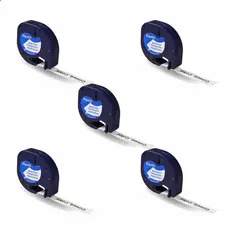 Kit 5 Fitas Rotuladoras Compatível Dymo Letratag 12mm x 4m Impressão Letras Pretas Etiqueta Branca