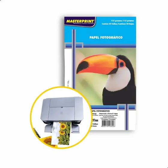 Papel Fotográfico Masterprint A4 50 Folhas Glossy Brilhante Impressão Jato de Tinta