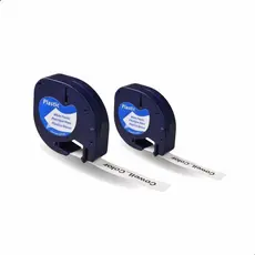 Kit 2 Fitas Compatível para Rotuladores DYMO Letratag 12mm x 4m Impressão Preta Fita Branca