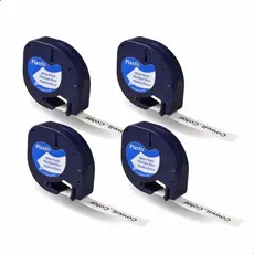 Kit 4x Fita Compatível para Rotuladores DYMO Letratag 12mm x 4m Impressão Preta Incolor