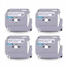 Kit 4 Fitas para Rotulador Evolut M-K231 12mm x 8m Reposição Impressão Branco com Escrita Preta