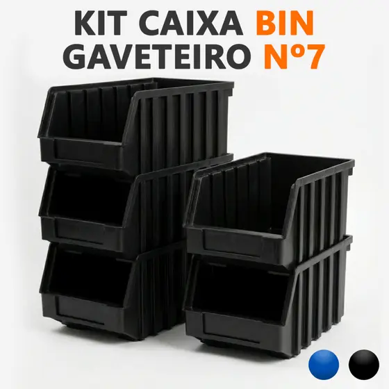 Kit Caixa BIN N7 Gaveta Plástica Empilhável Organizadora Parafusos Ferramentas Oficina Gaveteiro