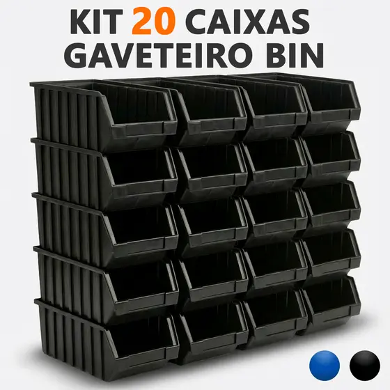 Kit 20 Caixa Gaveta BIN N3 N4 N5 N6 Organizadora Plástica Empilhável Parafusos Ferramentas Oficina