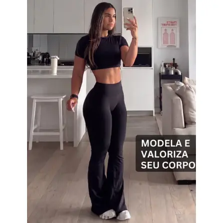 Calça Flare Bailarina Plus Size G1 G2 G3 G4 Cintura Bem Alta Em Suplex