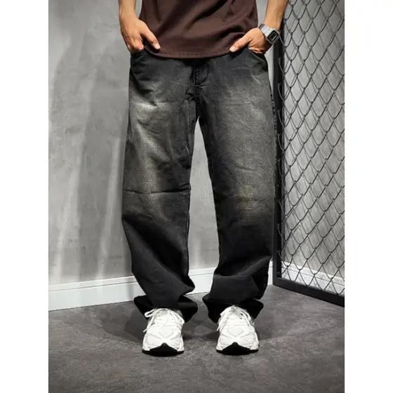 Calça Baggy Balão Jeans Masculina Estilo Streetwear Reta Estonada Grafite Retrô Boca Larga Calças