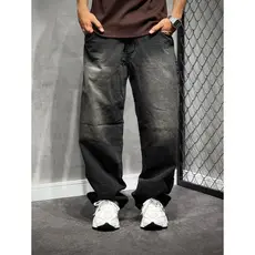 Calça Baggy Balão Jeans Masculina Estilo Streetwear Reta Estonada Grafite Retrô Boca Larga Calças