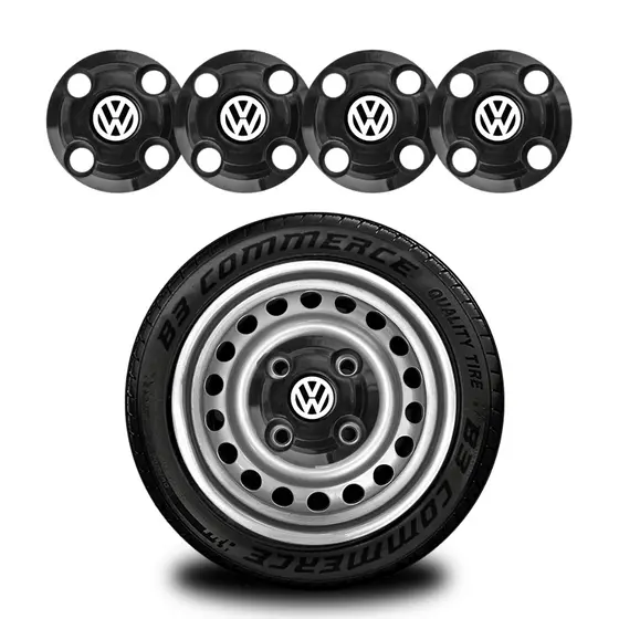 Jogo 4 Calotinha Central Vw Gol G1 Quadrado Aro 13 14 15 Preto