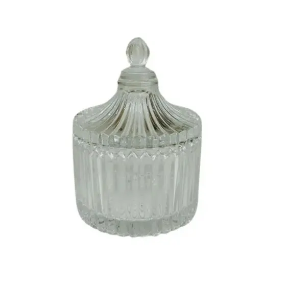 Porta Jóias redondo De Vidro Com Tampa 6,5 x 9cm castiçal