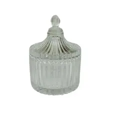 Porta Jóias redondo De Vidro Com Tampa 6,5 x 9cm castiçal