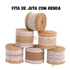 Fita de Juta decorativa com renda para laços 2-10 Metros Decoração,  Artesanato, Casamento