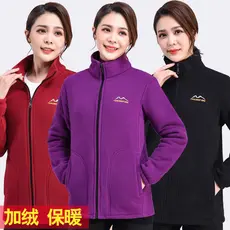 Roupas Femininas de Meia Idade Primavera e Outono Cardigã de Fleece Espesso Jaqueta Casual Plus Size Casaco de Fleece pa