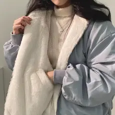 Jaqueta de Algodão de Lã de Cordeiro Reversível com Forro de Fleece Coreano Casaco Feminino Inverno Novo Top de Algodão
