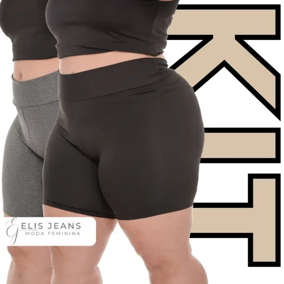 Kit 2 Bermudas Plus Size Feminina Suplex Short Meia Coxa Cintura Alta Zero Transparência
