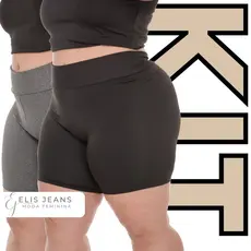 Kit 2 Bermudas Plus Size Feminina Suplex Short Meia Coxa Cintura Alta Zero Transparência