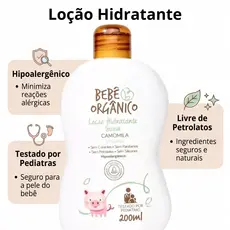 Loção Hidratante para Pele do Bebê - Recém Nascido - Orgânico Camomila - Limpa Acalma Nutre - 200 ml