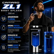Body Splash Perfume Masculino 200 ML Camaro ZL1  Amadeirado Floral Aroma Fresco LImpo