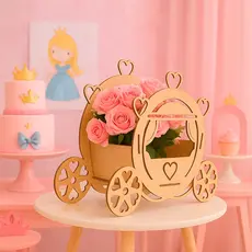 Centro de Mesa Cachepô em MDF Cru Carruagem da Princesa para Festas e Aniversários Infantil