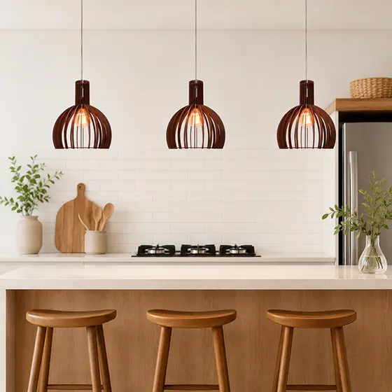 Kit com 3 Pendentes Luminária de Teto em MDF | Lustres Decorativos | Enviamos Montado