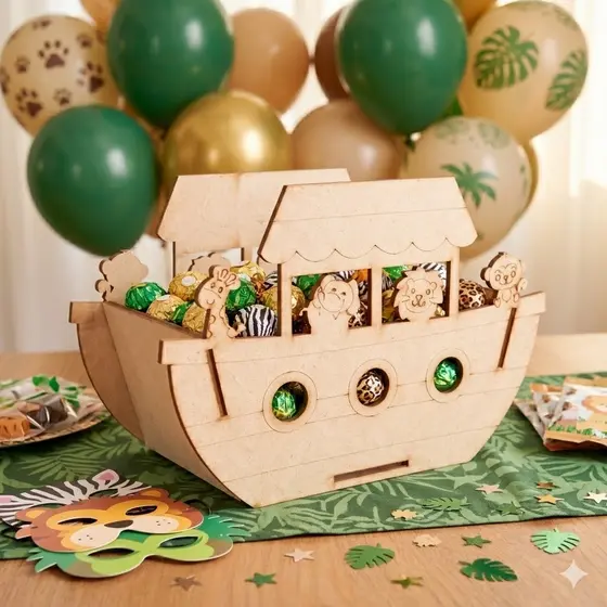Kit Centros de Mesa Arca de Noé Safari Girafa Macaco Leão em MDF Aniversário Infantil
