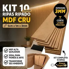 Kit 10 Ripas 5cmx100cm | Ripado Shiplap MDF Cru para Painéis, Boiseries, Molduras e Artesanato