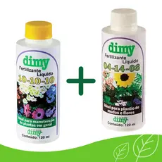 Kit Dimy Fertilizante Líquido 10-10-10 120ml + 04-14-08 120ml para Plantas