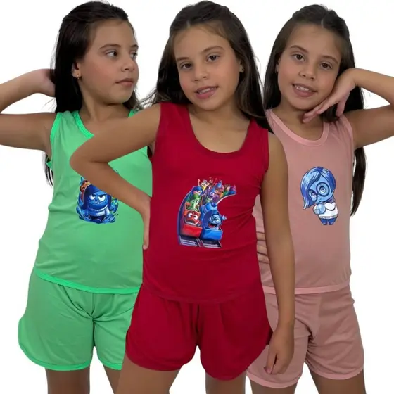 Kit 3 Pijamas Feminino Infantil Baby Doll Tecido Suede Short Doll Confortável
