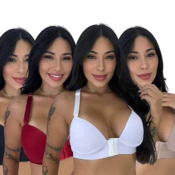 Kit 4 Sutiã Nadador Fecho Frontal Confortável Com Bojo Reforçado Feminino