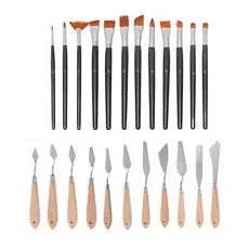 11 Espátulas + 12 Pincel Pintura Mdf Mad Aquarela Tela Quadro