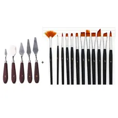 Kit 12 Pincéis + 5 Espátulas Para Artesanato Pintura Mdf Madeira Aquarela Tela Quadro
