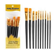 Kit 10 Pincel Nylon Pintura Óleo Aquarela Acrílica Culinária unhas Artesanatos