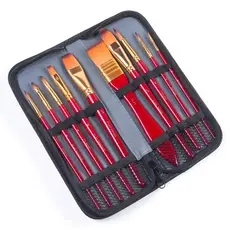 Kit 10 Pincel + Estojo Pintura Mdf Madeira Aquarela Tela Quadro Artesanato