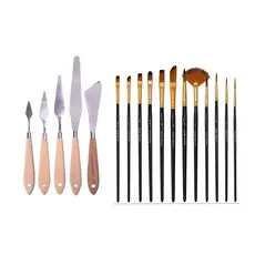 Kit 5 Espátulas +12 Pincel Pintura Mdf Mad Aquar Tela Quadro