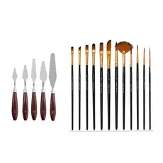 Kit 12 Pincéis + 5 Espátulas Pintura Tela Quadro Artesanato