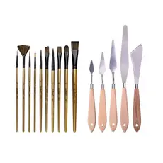 Kit 5 Espátulas + 12 Pincéis Pintura Mdf Madeira Aquarela Tela Quadro