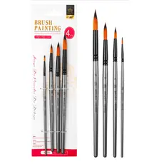 Kit 4 Pincéis Redondos Nylon Madeira Artesanatos Pinturas