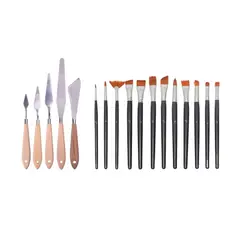 Kit 5 Espátulas + 12 Pincel Pintura Mdf Madeira Aquarela Tela Quadro Arte