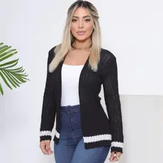 Casaquinho Tricot Feminino Canelado Fashion Coringa 2 Cores